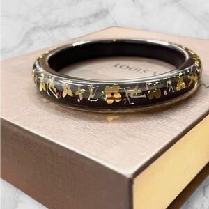 Louis Vuitton Gold and Dark Brown Floral Bangle EUC
